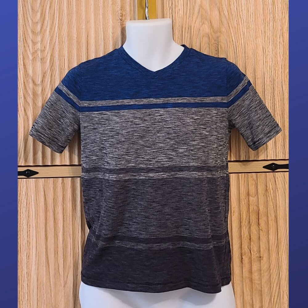 Tony Hawk Colorblock Striped Blue & Gray Tee – Size L (Fits M)